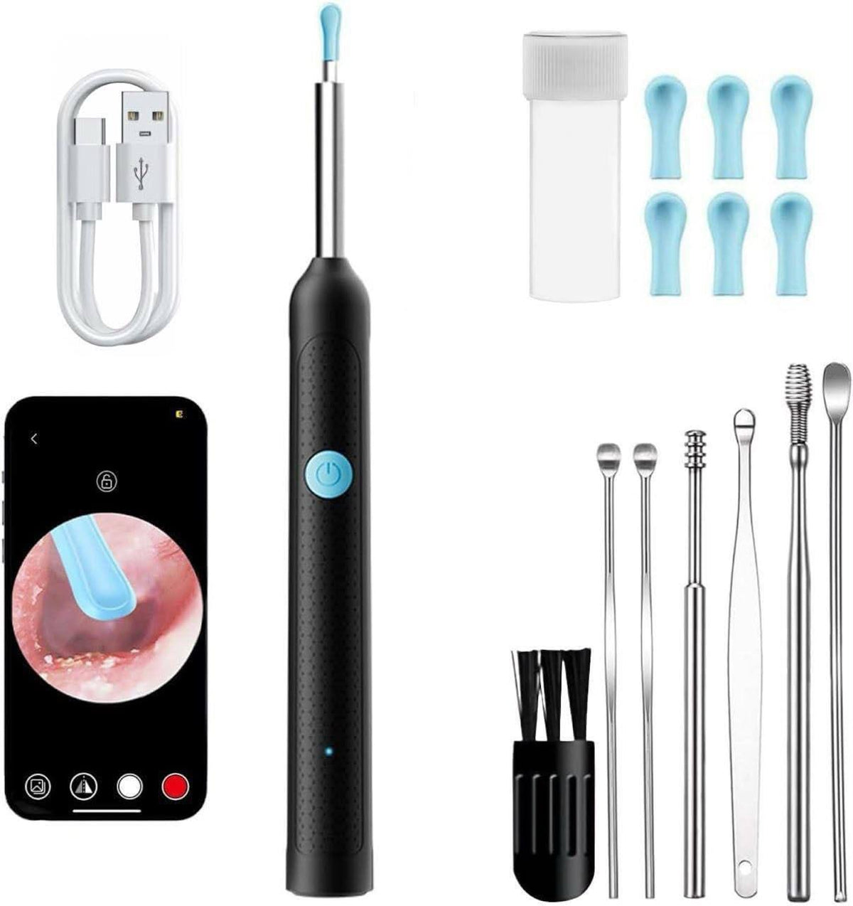 Rechargeable Visual Ear Cleaner with WiFi Camera – Safe Ear Wax Removal Otoscope Kit.