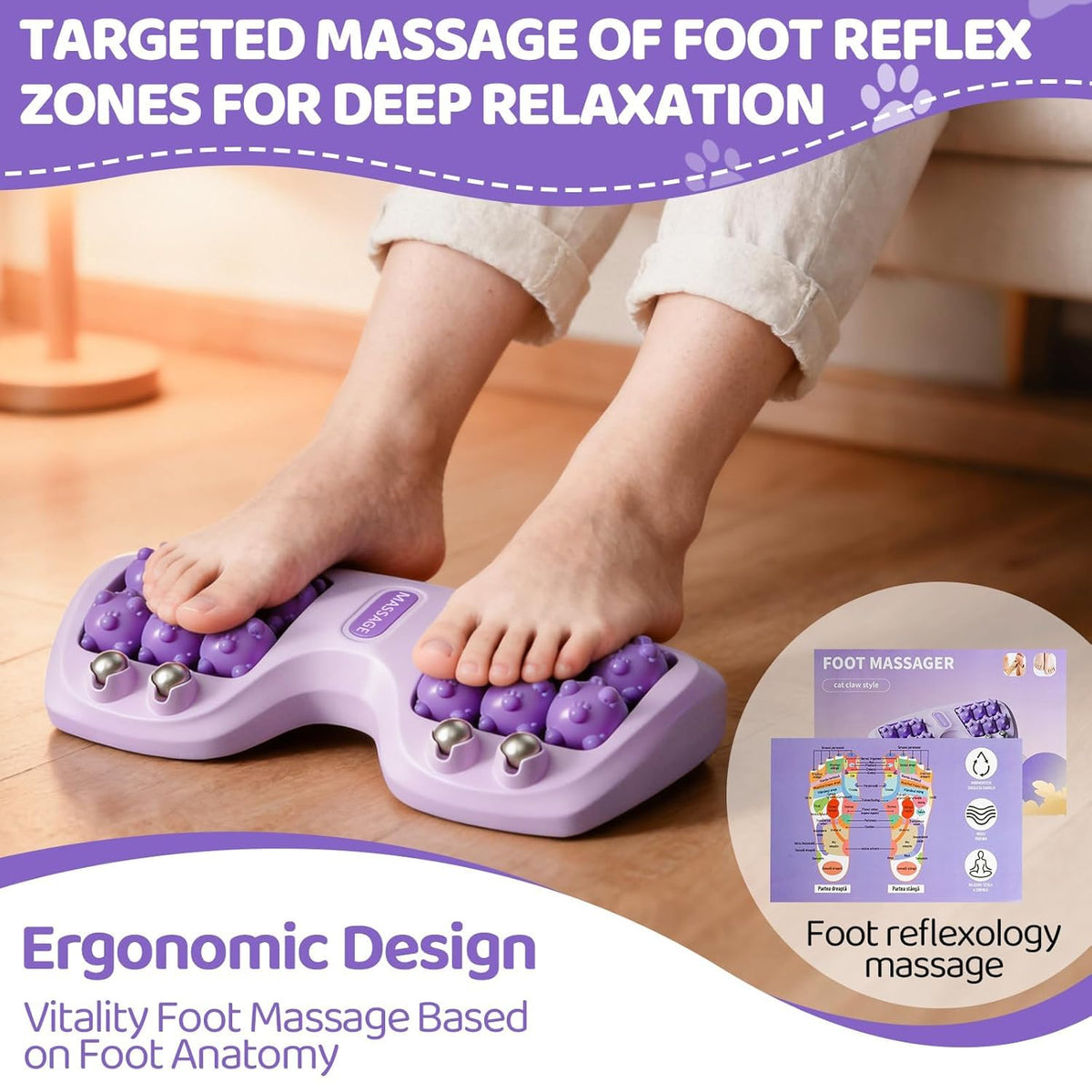 Portable Dual Foot Massage Roller – Acupressure Reflexology Tool for Pain Relief & Blood Circulation.