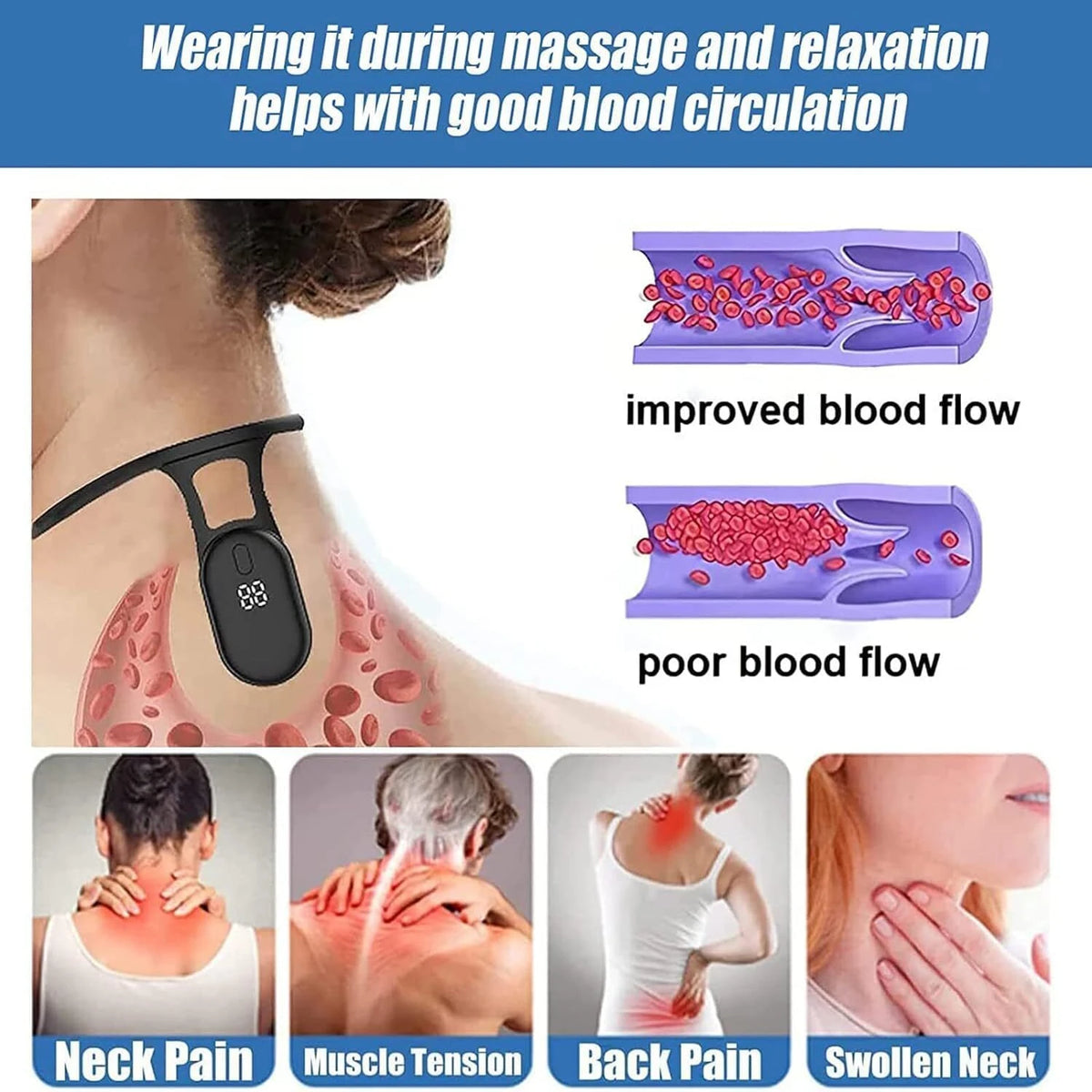 Smart Lymphatic Drainage Neck Massager & Posture Corrector Device with LED Display.