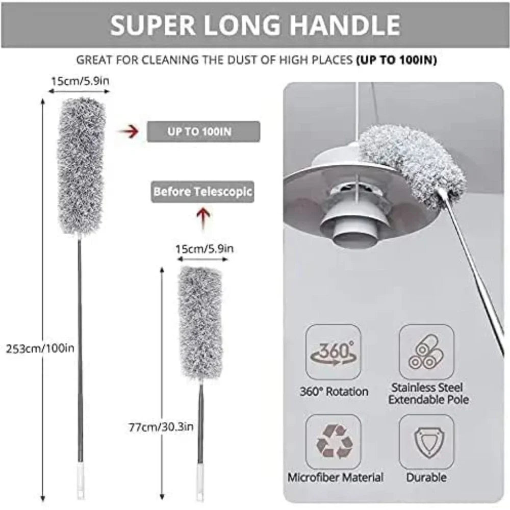 High Reach Microfiber Dust Cleaning Wand for Ceiling, Fan & Blinds.