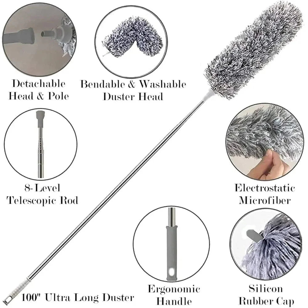 High Reach Microfiber Dust Cleaning Wand for Ceiling, Fan & Blinds.