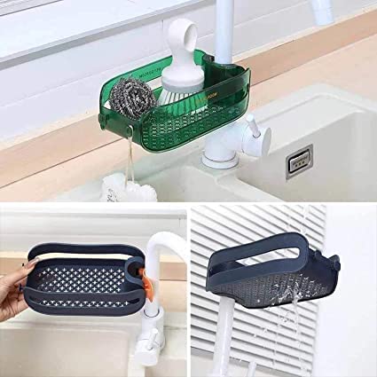 Plastic Faucet Drain Basket Shelf Plastic Sink Organizer Sponge Drain Rack for Sink Wall Mount Plastic Faucet Drain Basket