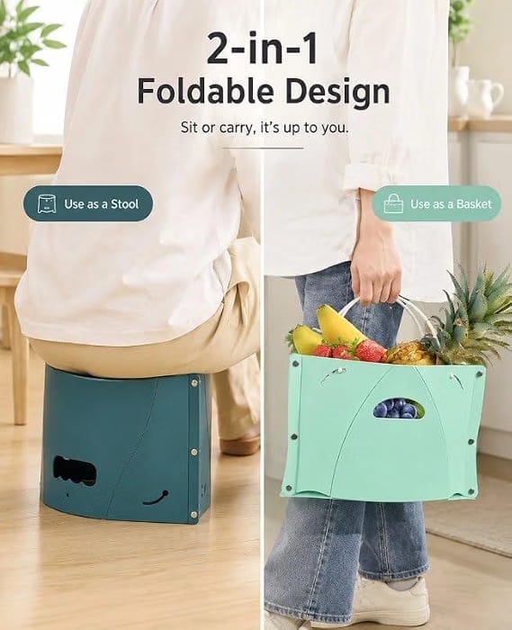 Portable Foldable Stool with Storage Basket