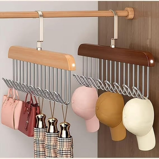 2 Pcs Multi-Hook Wooden Wardrobe Organizer.