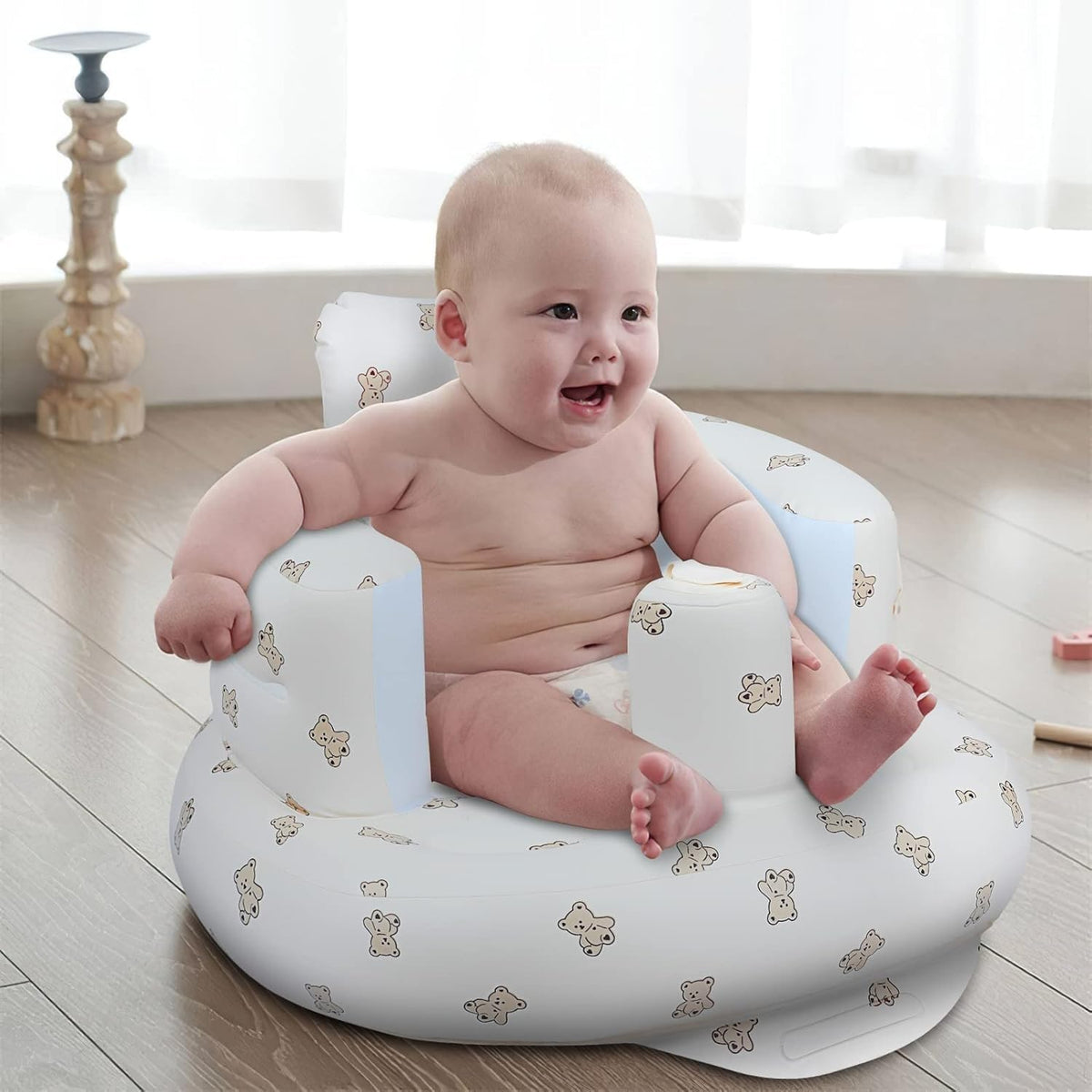 Inflatable Baby Support Seat – Soft Non-Slip PVC Toddler Chair for Sitting Practice, Feeding & Travel.
