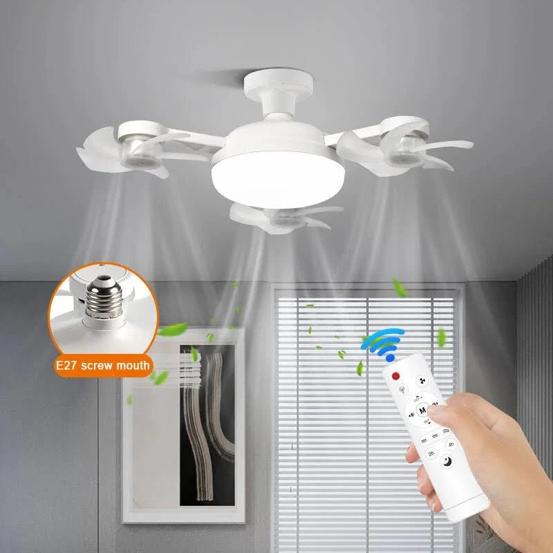 Modern Drone LED Fan Light with Wireless Remote – Easy Screw-in Ceiling Fan Lamp (E27 Base).