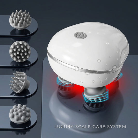 White electronic device with LED lights and attachments on a white background