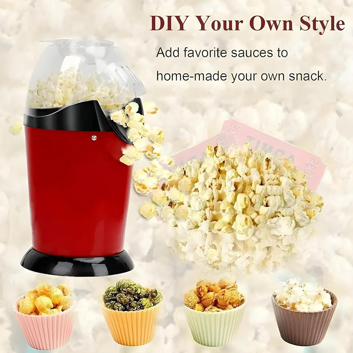 Electric Hot Air Popcorn Maker Machine – Oil-Free Healthy Snack Maker for Home.