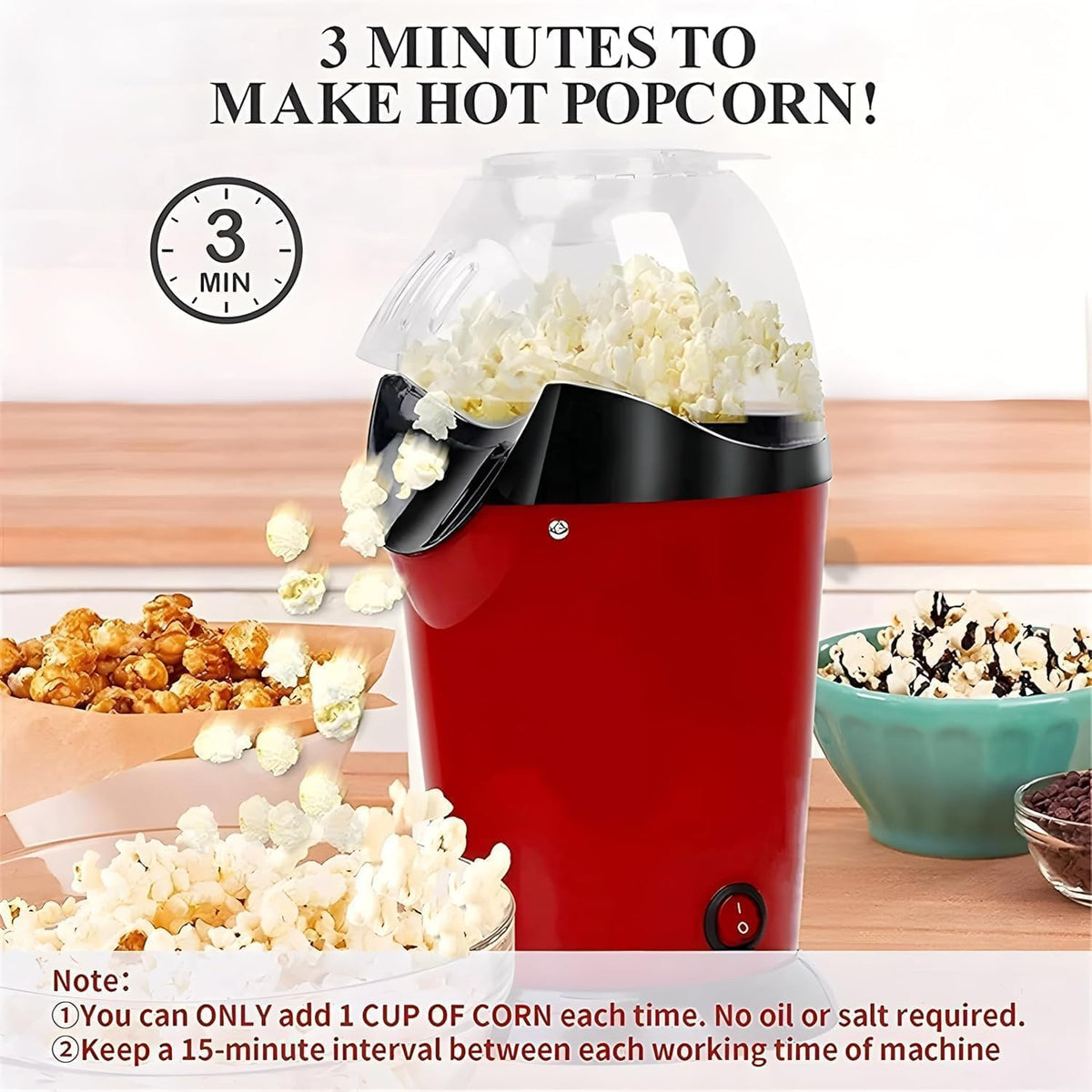 Electric Hot Air Popcorn Maker Machine – Oil-Free Healthy Snack Maker for Home.
