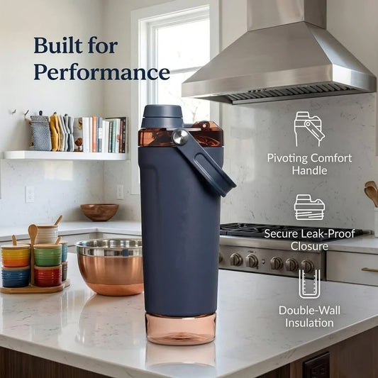 600ml Insulated Stainless Steel Gym Shaker Bottle with Base Storage Compartment & Leak-Proof Lid.