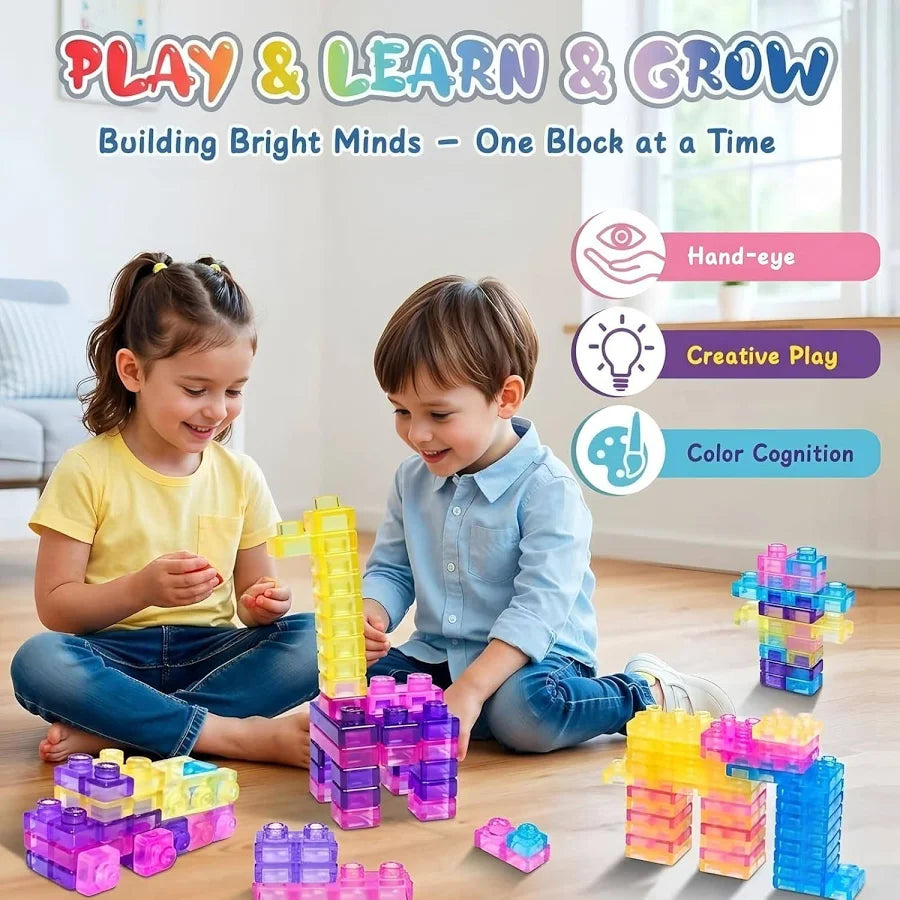 40 Pcs Soft Jelly Building Blocks Set – Colorful Translucent & Squishy Sensory STEM Toys for Kids.