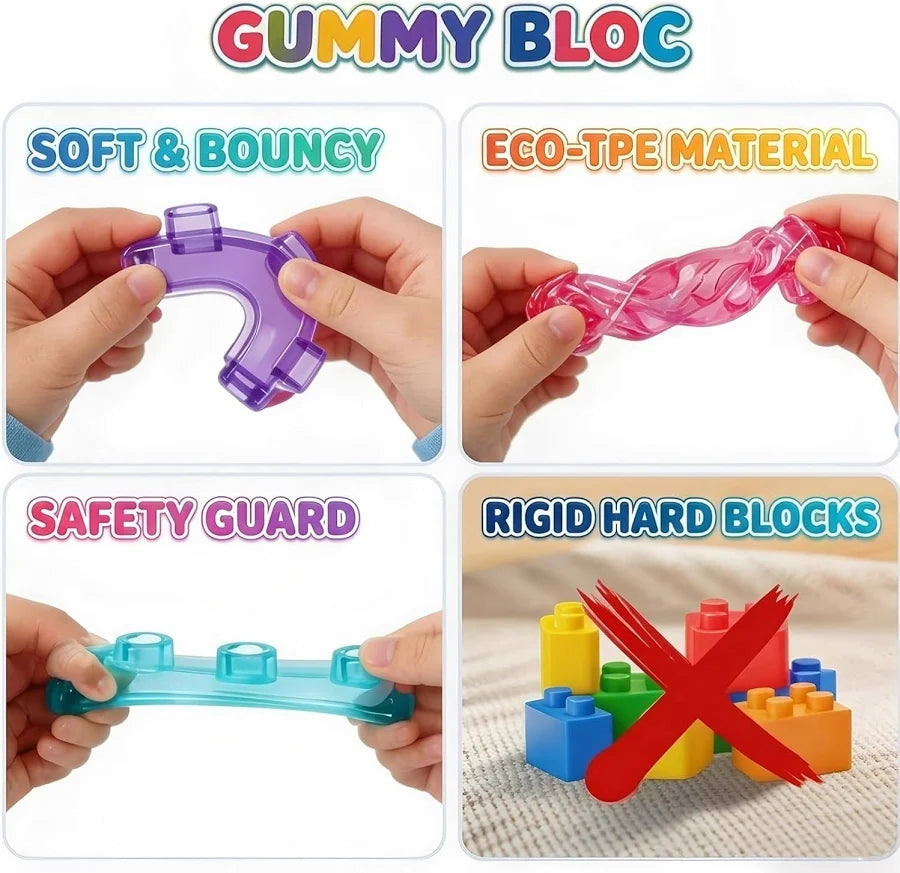 40 Pcs Soft Jelly Building Blocks Set – Colorful Translucent & Squishy Sensory STEM Toys for Kids.