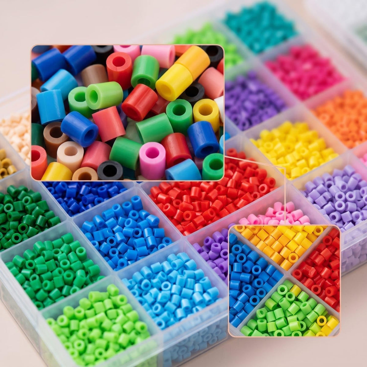 24 Color DIY Fuse Beads Craft Kit (2.6mm) – Complete Pixel Art & Melting Beads Set with Storage Box, Pegboards, Tweezers, Ironing Paper & Keychain Accessories.