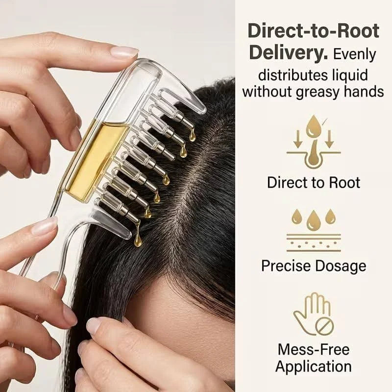 Scalp Oil Applicator Comb with Built-in Reservoir | Refillable Root Comb Dispenser for Hair Oils & Serums