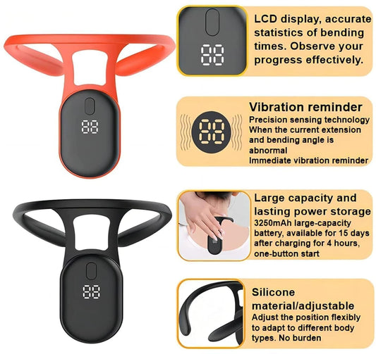 Smart Lymphatic Drainage Neck Massager & Posture Corrector Device with LED Display.