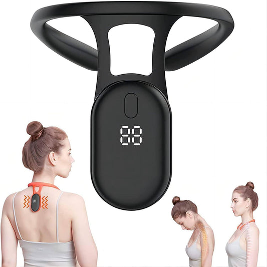 Smart Lymphatic Drainage Neck Massager & Posture Corrector Device with LED Display.