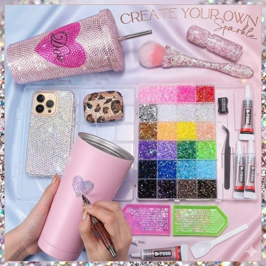 24 Colors Jelly Rhinestones Bedazzling Kit with 3x B7000 Glue & Tools for Nail Art, Clothes & DIY Crafts.