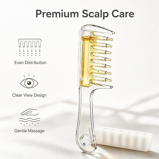Scalp Oil Applicator Comb with Built-in Reservoir | Refillable Root Comb Dispenser for Hair Oils & Serums