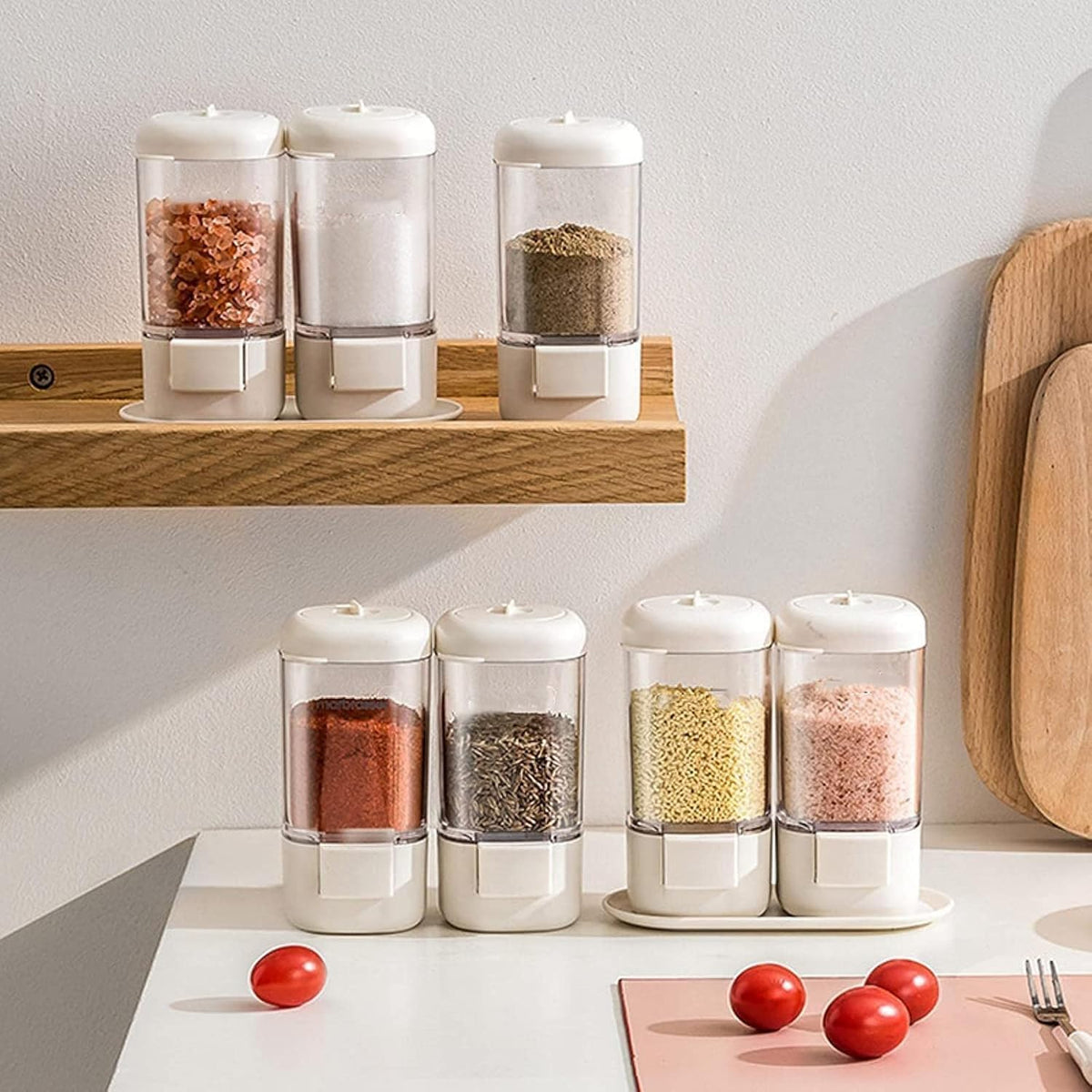 Quantitative Salt & Spice Dispenser Bottle , Push Type Precise Measurement Shaker for Kitche. (3pcs)