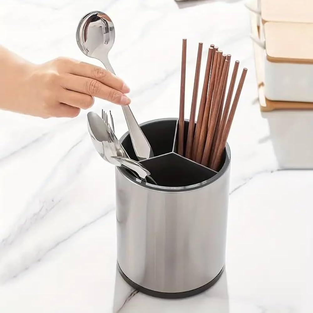 Modern Rust-Proof Stainless Steel Spoon & Fork Drainer Holder.