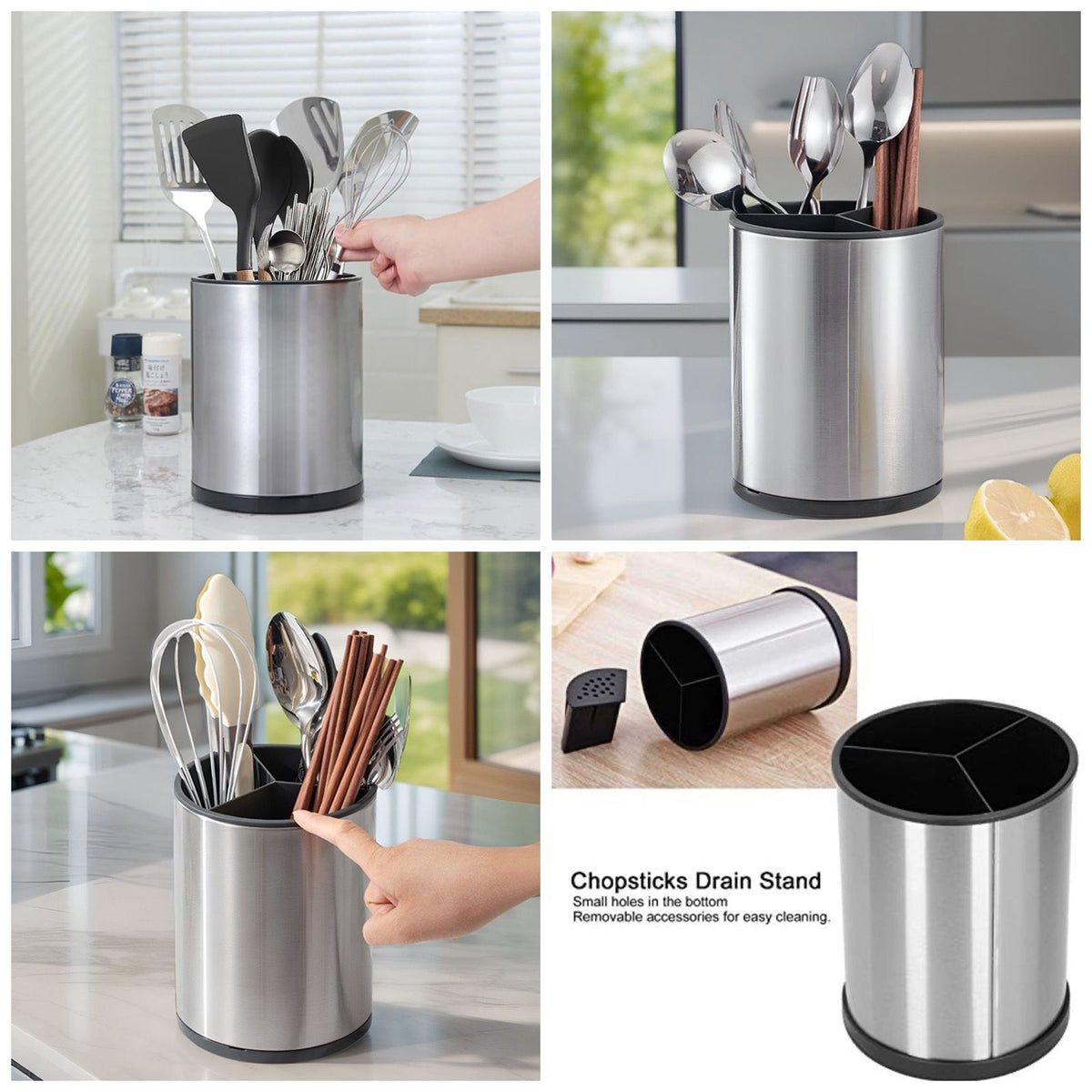 Modern Rust-Proof Stainless Steel Spoon & Fork Drainer Holder.