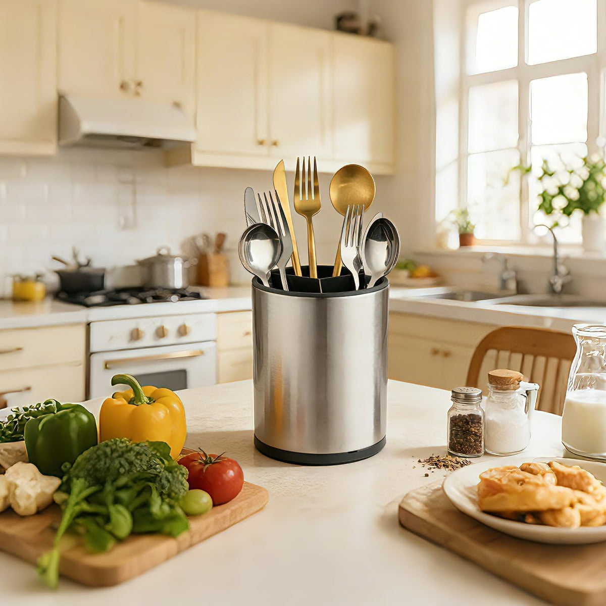 Modern Rust-Proof Stainless Steel Spoon & Fork Drainer Holder.