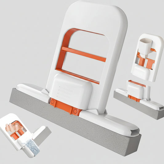 Cleaning tool with white and orange design on a white background