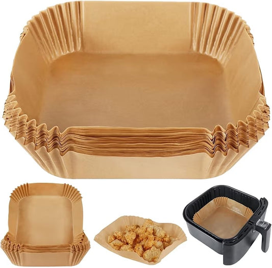 8 Inch 100 Pcs Square  Non-Stick Disposable Air Fryer Parchment Paper Liners - Square Oil-Proof Baking Paper Tray
