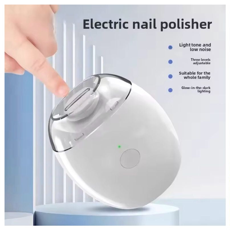 Electric nail polisher and clipper with product features highlighted