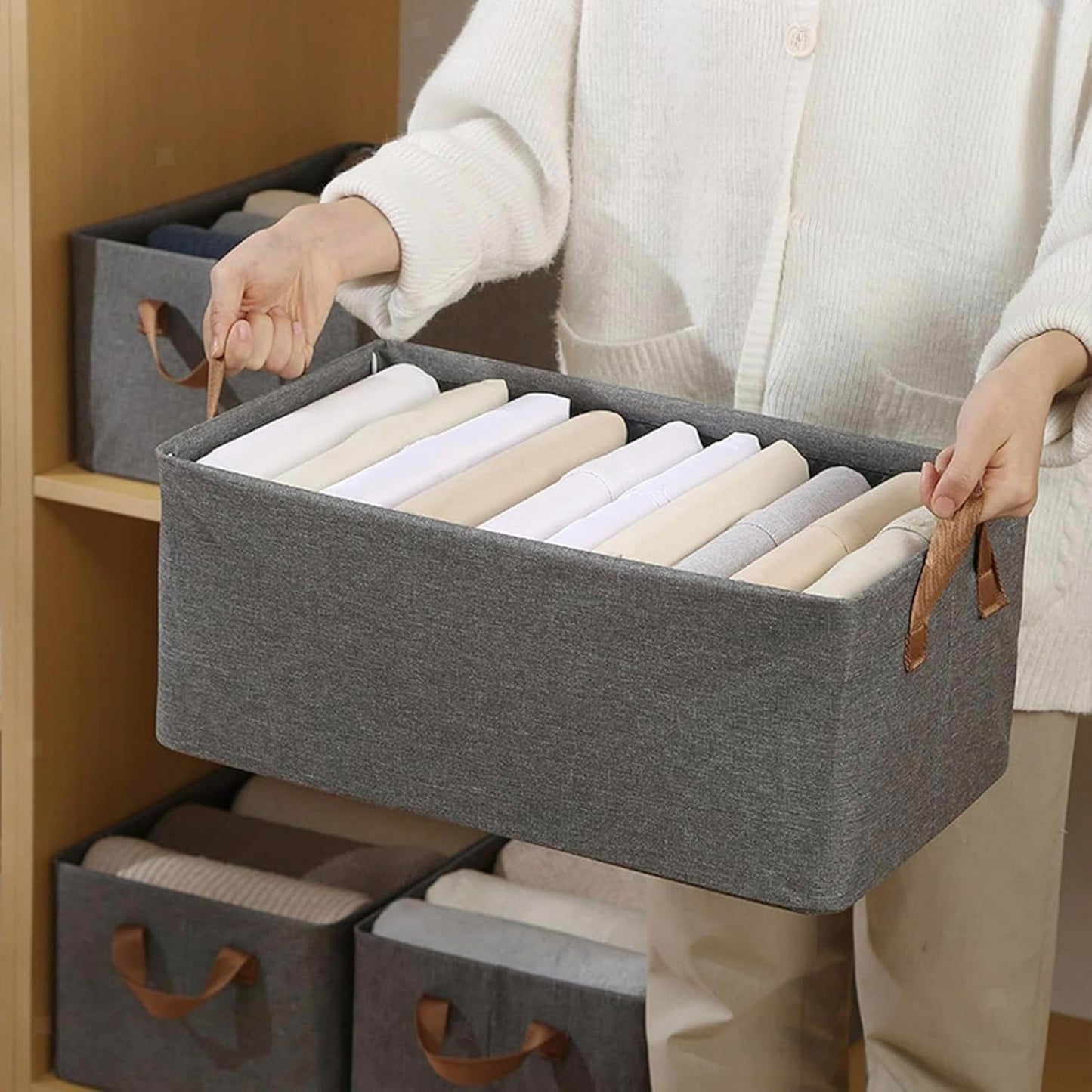 Storage Basket with Handles for Clothing