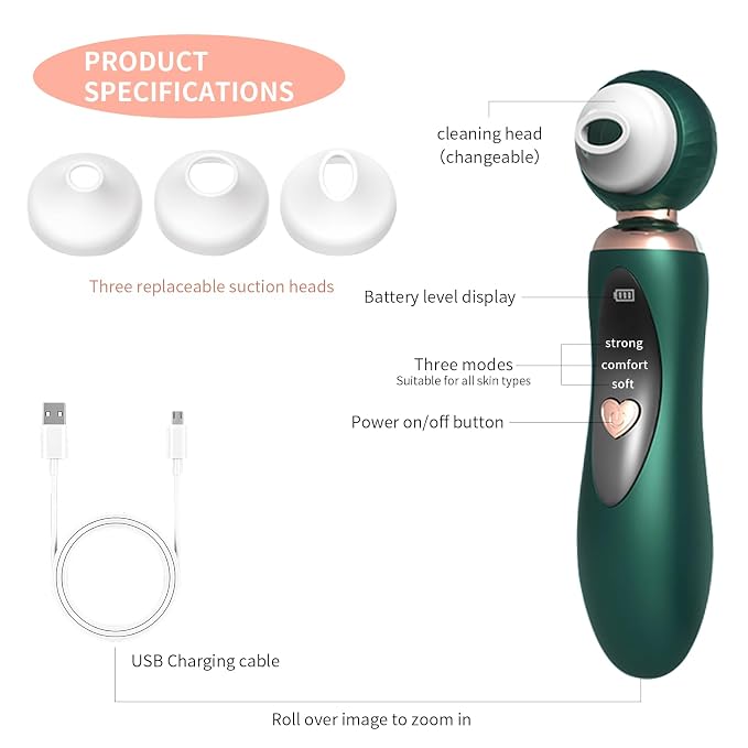Rechargeable Visual Blackhead Remover Vacuum with Built-in Magnifying Glass & LED Light