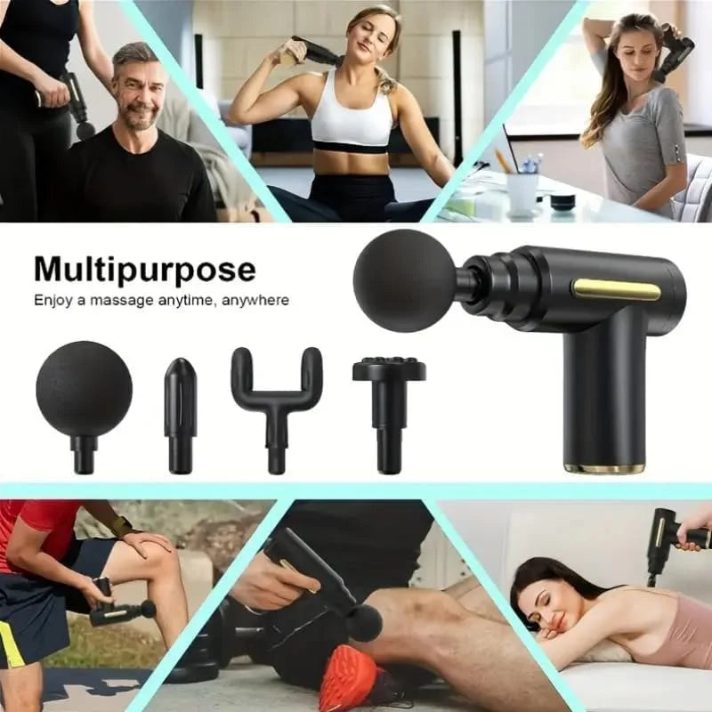 Mini Massage Gun Handheld Massager for Full Body Pain Relief 4 Heads, Rechargeable