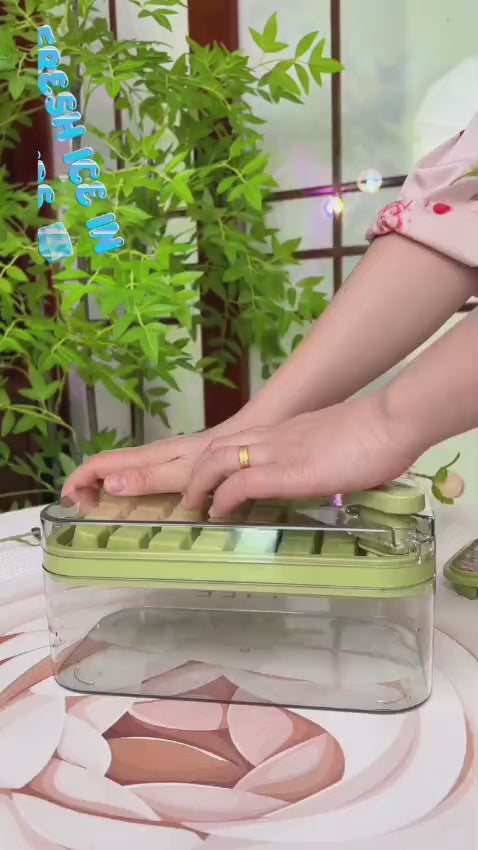 5-Layer Ice Cube Maker Box with One-Touch Press Release Button | Multilayer Ice Storage Container & Easy-Release Mold