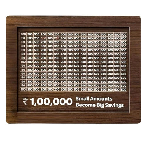 1 Lakh Savings Challenge Wooden Piggy Bank with Target Tracker.